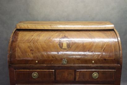 Carved wood inlaid cylinder desk opening...