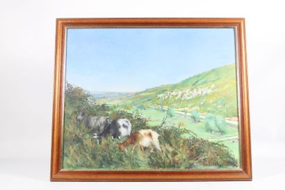 20th century school.
Paysage aux boucs, oil...