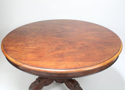 Large mottled mahogany pedestal table with...