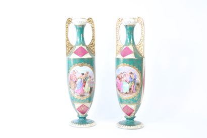 Pair of polychrome enameled porcelain vases...