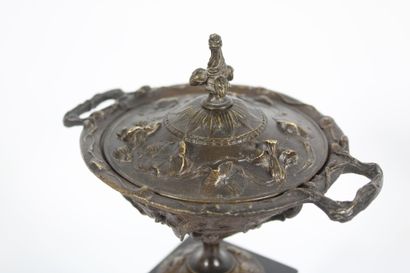 Pair of bronze cassolettes with plant decoration...