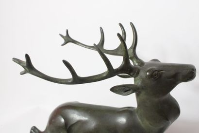 Ch. LAURENT(20th). 
Slender stag, bronze...