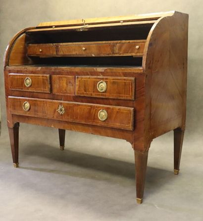 Carved wood inlaid cylinder desk opening...