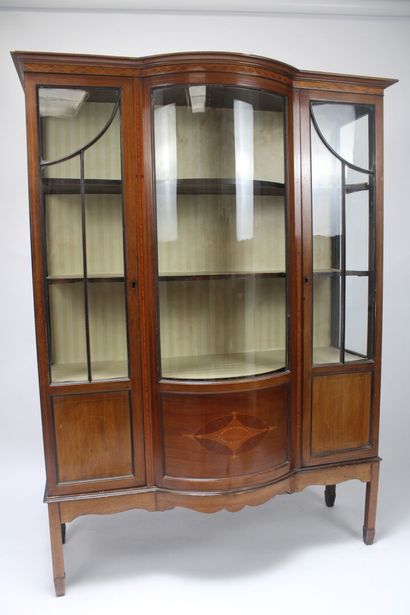 English marquetry display case, opening with...