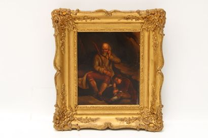 19th century school.
The travelers, oil on...