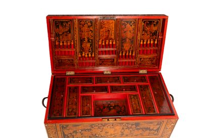 ASIA.
Lacquered wood chest decorated with...