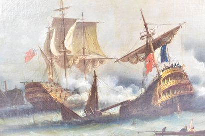19th century school.
Naval battle, oil on...