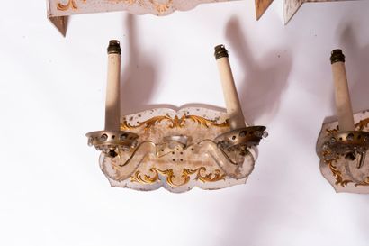 Pair of Plexiglas wall sconces, decorated...