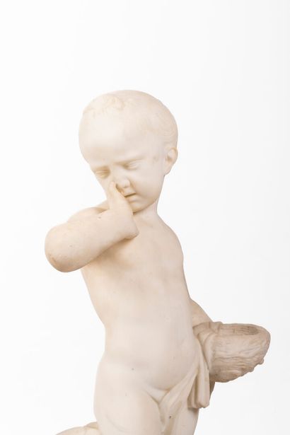 Pair of white marble Putti, representing...