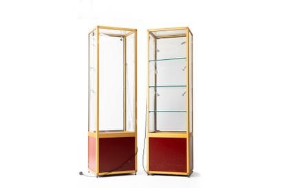 Pair of two rectangular brass display cabinets...