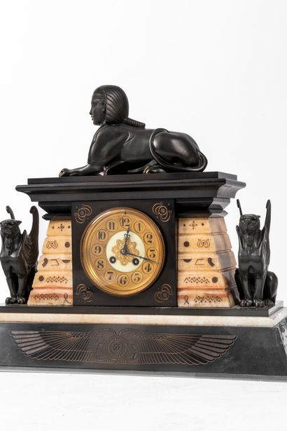 Egyptian style mantel set decorated with...