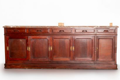 Molded and carved wood bar with griotte marble...