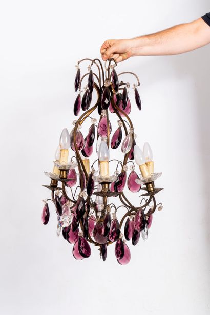 Small six-light chandelier with iron cage...