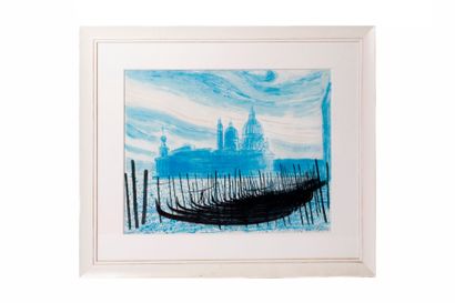 André BRASILIER (1929).
View of Venice. Color...