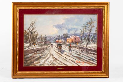 Roberto CARIGNANI (1894-1975).
Snowy landscape,...