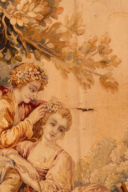 Tapestry depicting a galant scene.
Dimensions:...