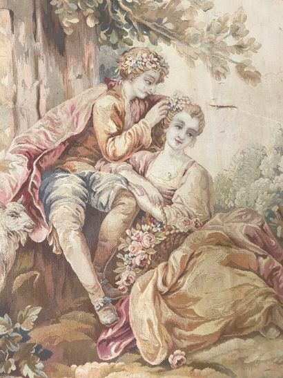Tapestry depicting a galant scene.
Dimensions:...
