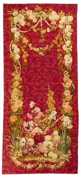 Elegant pair of Aubusson doors on a cherry-red...