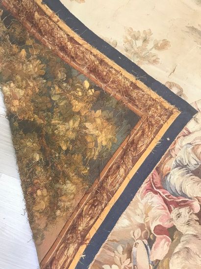 Tapestry depicting a galant scene.
Dimensions:...