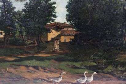 Blaise LAVELLE (1816-1895).
Animated landscape,...