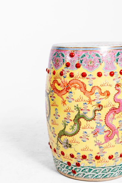 CHINA.
Polychrome ceramic stool decorated...