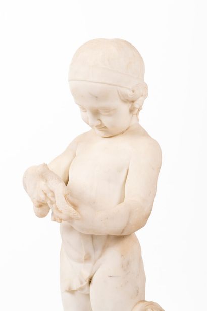 Pair of white marble Putti, representing...