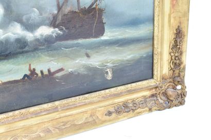 19th century school.
Naval battle, oil on...