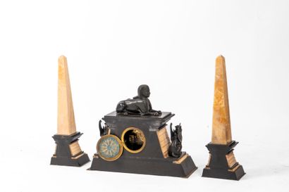 Egyptian style mantel set decorated with...