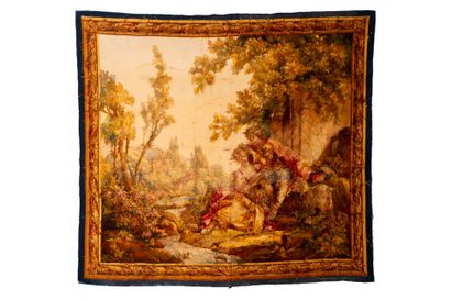 Tapestry depicting a galant scene.
Dimensions:...