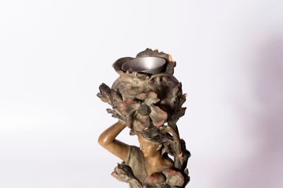 Large patinated terracotta lamp depicting...