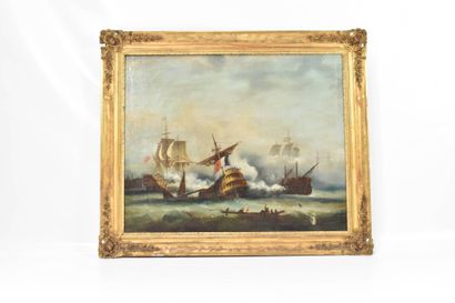 19th century school.
Naval battle, oil on...