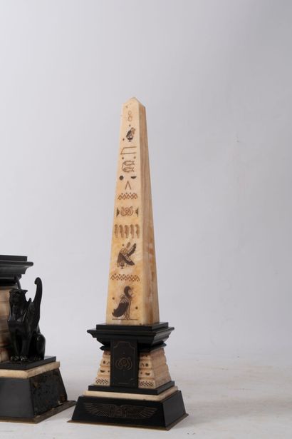 Egyptian style mantel set decorated with...