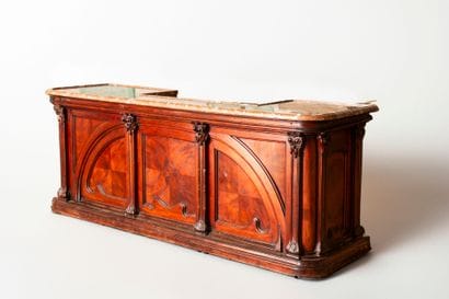 Molded and carved wood bar with griotte marble...
