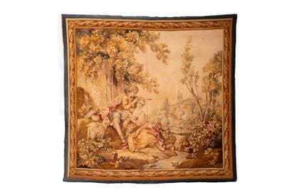 Tapestry depicting a galant scene.
Dimensions:...