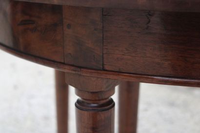 Round walnut table with extension system,...