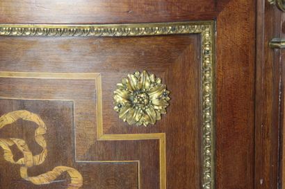 GROS PARIS. 
Inlaid wood cabinet with geometric...