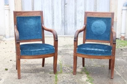 Pair of molded and carved wood armchairs...