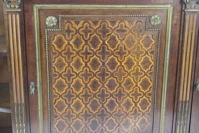 GROS PARIS. 
Inlaid wood cabinet with geometric...