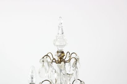 Table lamp in gilded brass and glass pendants,...