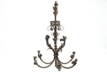 Large wrought-iron chandelier with twelve...
