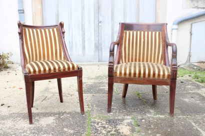 Set of two armchairs and two chairs in mahogany...