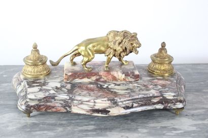 Marble and gilt bronze inkwell with two richly...