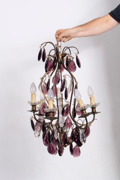 Small six-light chandelier with iron cage...