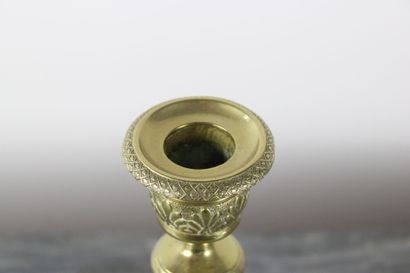 Pair of chased and gilt bronze candlesticks...