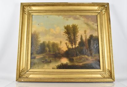 Paul MALLARD (Born 1809).
Lake landscape,...
