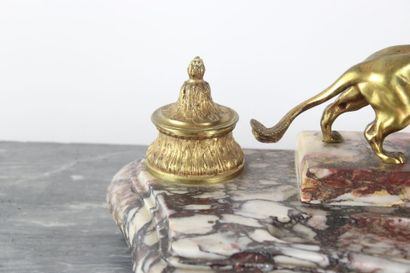 Marble and gilt bronze inkwell with two richly...
