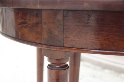 Round walnut table with extension system,...