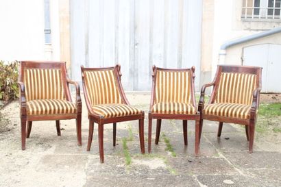 Set of two armchairs and two chairs in mahogany...