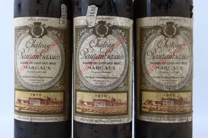 3 bouteilles de MARGAUX 1970 du Château RAUZAN-GASSIES,...