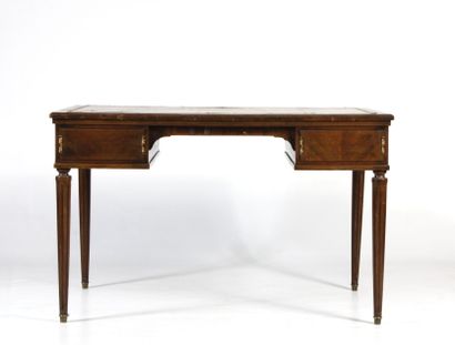 Flat desk in natural wood, opening with two...